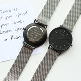 Men's Personalised Minimalist Watch with Steel Silver Mesh Strap - Handwriting Engraving