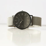 Men's Personalised Minimalist Watch with Steel Silver Mesh Strap - Handwriting Engraving