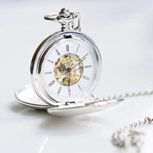 Modern Font Engraved Dual Opening Pocket Watch