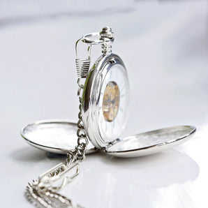 Modern Font Engraved Dual Opening Pocket Watch
