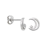 Sterling Silver Moon & Star Stud Earrings