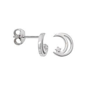 Sterling Silver Moon & Star Stud Earrings
