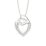Silver Mother & Child Cubic Zirconia Heart Pendant