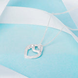 Silver Mother & Child Cubic Zirconia Heart Pendant