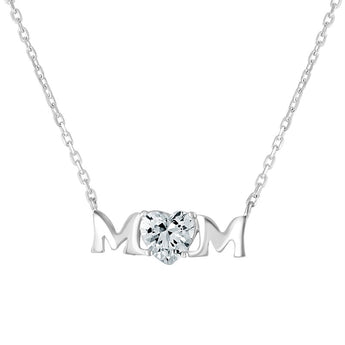 Sterling Silver Mum Cubic Zirconia Heart Necklace