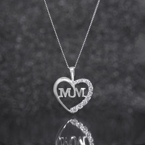 Sterling Silver Mum Cubic Zirconia Heart Pendant and Necklace