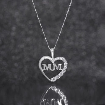 Sterling Silver Mum Cubic Zirconia Heart Pendant and Necklace