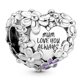 Sterling Silver Mum Love You always Charm With Flowers