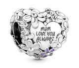 Sterling Silver Mum Love You always Charm With Flowers