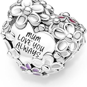 Sterling Silver Mum Love You always Charm With Flowers