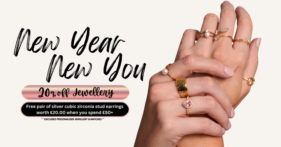 Urban Pizazz promotional banner for jewellery with hands wearing rings and text about a discount offer.