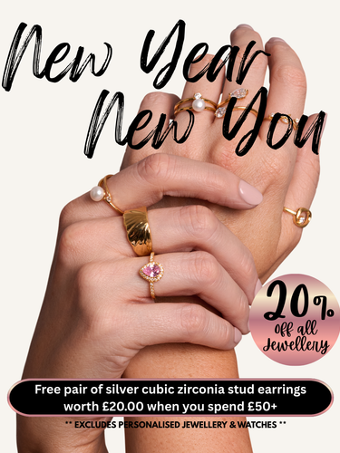 Urban Pizazz promotional banner for jewellery with hands wearing rings and text about a discount offer.