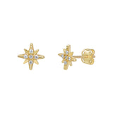 9ct Gold North Star Stud Earrings with Cubic Zirconia details