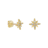 9ct Gold North Star Stud Earrings with Cubic Zirconia details