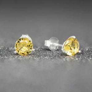 November Birthstone - Topaz CZ Silver Stud Earrings
