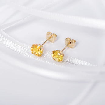 November Birthstone - Topaz CZ 9ct Gold Stud Earrings