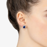 Oblong Halo Sapphire CZ Silver Earrings