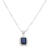 Oblong Halo Sapphire CZ Silver Necklace