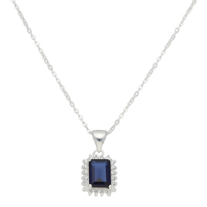 Oblong Halo Sapphire CZ Silver Necklace