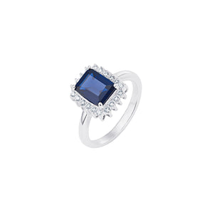 Sapphire Cubic Zirconia Oblong Halo Silver Ring