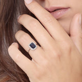 Sapphire Cubic Zirconia Oblong Halo Silver Ring