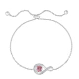 October Birthstone - Pink Tourmaline CZ Adjustable Silver Bracelet 