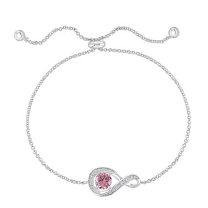 October Birthstone - Pink Tourmaline CZ Adjustable Silver Bracelet 