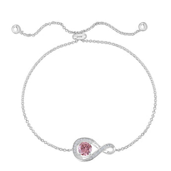 October Birthstone - Pink Tourmaline CZ Adjustable Silver Bracelet 