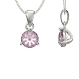 October Birthstone - Pink Tourmaline CZ Silver Pendant Necklace