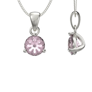 October Birthstone - Pink Tourmaline CZ Silver Pendant Necklace
