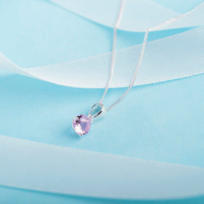 October Birthstone - Pink Tourmaline CZ Silver Pendant Necklace