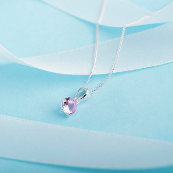 October Birthstone - Pink Tourmaline CZ Silver Pendant Necklace