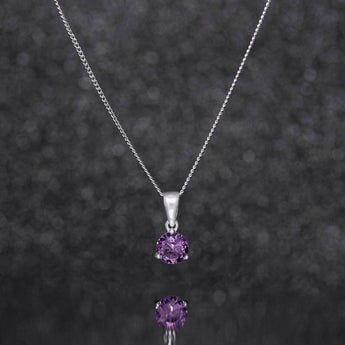 October Birthstone - Pink Tourmaline CZ Silver Pendant Necklace