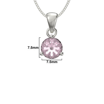 October Birthstone - Pink Tourmaline CZ Silver Pendant Necklace