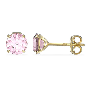 October Birthstone - Pink Tourmaline CZ 9ct Gold Stud Earrings
