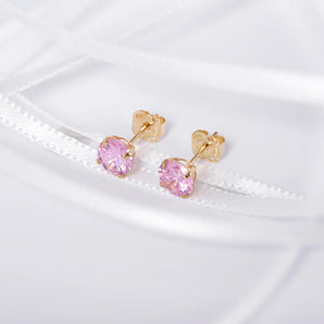 October Birthstone - Pink Tourmaline CZ 9ct Gold Stud Earrings
