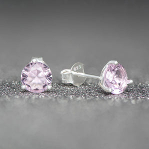 October Birthstone - Pink Tourmaline CZ Silver Stud Earrings