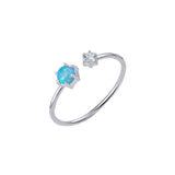 925 Sterling Silver Opal & Cubic Zirconia Adjustable Ring
