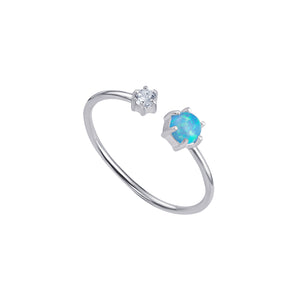 925 Sterling Silver Opal & Cubic Zirconia Adjustable Ring
