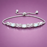 Opal infinity weave bolo bracelet with adjustable slider