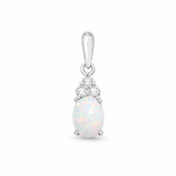 Sterling Silver Opal and CZ Drop Pendant Necklace