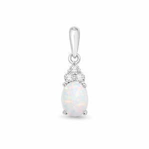 Sterling Silver Opal and CZ Drop Pendant Necklace