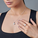 Halo Opal and Cubic Zirconia Silver Ring