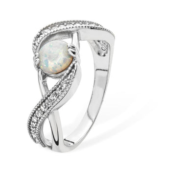 Opal and Cubic Zirconia Silver Ring