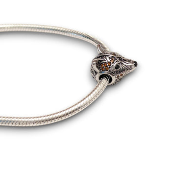 Sterling Silver Fox Charm with Orange CZ