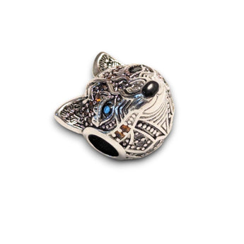 Sterling Silver Fox Charm with Orange CZ