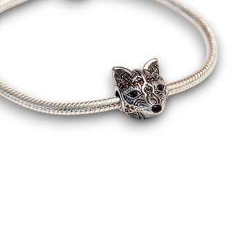 Sterling Silver Fox Charm with Orange CZ