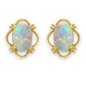9ct Gold Oval Opal Stud Earrings