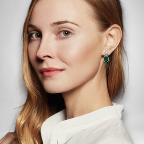 Oval Emerald Cubic Zirconia Fancy Drop Earrings