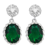Oval Emerald Cubic Zirconia Silver Fancy Drop Earrings